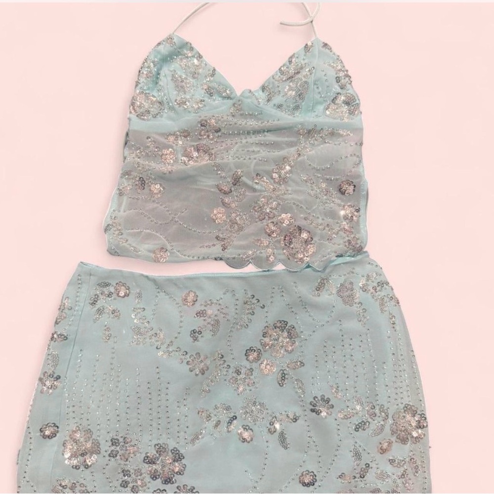Edikted Aqua Sequin Two-Piece Set